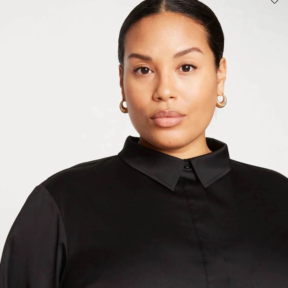 Universal Standard Black Stretch‎ Popover Shirt Minimalist Workwear XL